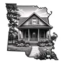 Nebraska form on the map, inside a house and inside the house La Flor Vara de Oro tattoo design idea