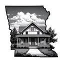 Nebraska form on the map, inside a house and inside the house La Flor Vara de Oro tattoo design idea