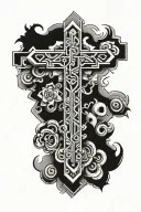 cross design incorporating Aztec markings surrounded tattoo design idea