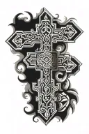cross design incorporating Aztec markings surrounded tattoo design idea