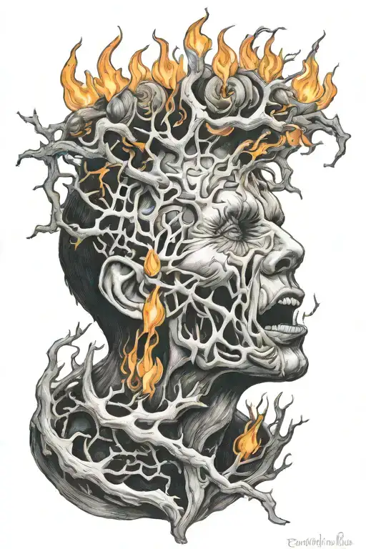 tongues of flame, roots are burning tattoo design idea