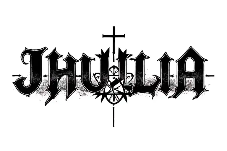 "Jhullia" jerusalem cross combined with 22 backgrounf with a clock of time tattoo design idea