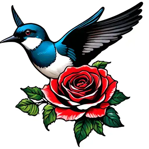 swallow with rose tattoo design idea