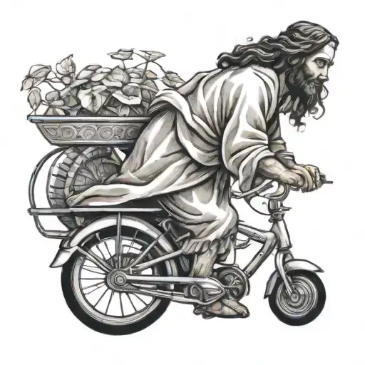jesus carrying a tricycle tattoo design idea