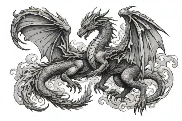 Dragon fighting griffin soaring tattoo design idea