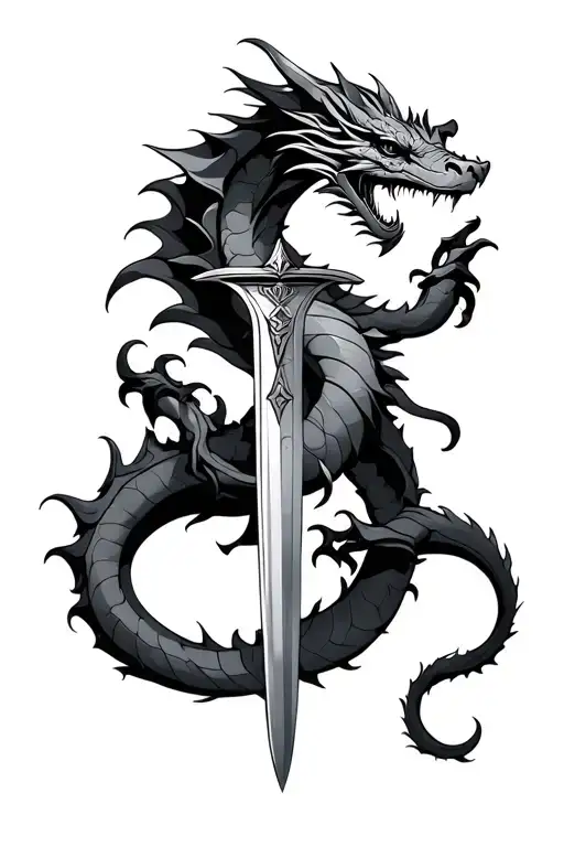 dragon wrapped around dagger intertwined tattoo design idea