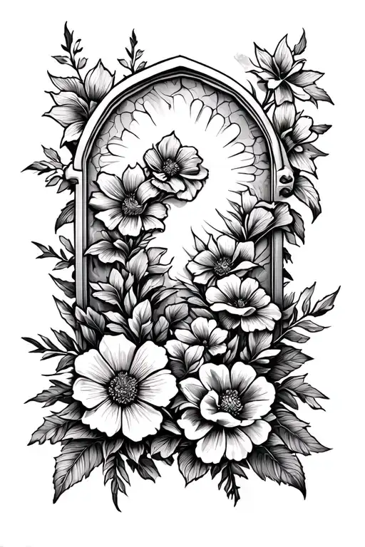 MAKE ME A HAND TATTOO THAT WRAPS AROUND THE THUMB MAKE A TOMBSTONE WITH FLOWERS REPRESENTING LIFE IS ONLY TEMPORARY tattoo design idea