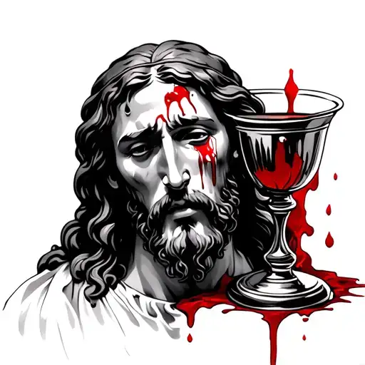 Jesus crying blood into the holy grail cup  tattoo design idea