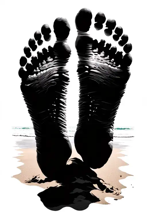 Footprints of baby In Sand, with a beach scene  tattoo design idea