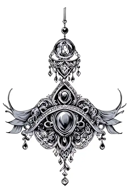 gothic body jewelry under breast tattoo design idea