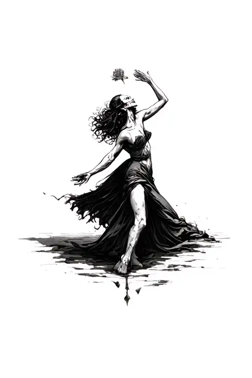 Create a sketch of a tattoo in which death and life in the dance will be depicted, the beginning of a new path that personifies freezing tattoo design idea