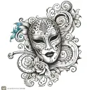 Venetian mask breaking musical note tattoo idea tattoo design idea