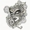 Venetian mask breaking musical note tattoo idea tattoo design idea