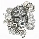 Venetian mask breaking musical note tattoo idea tattoo design idea