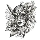 Venetian mask breaking musical note tattoo idea tattoo design idea
