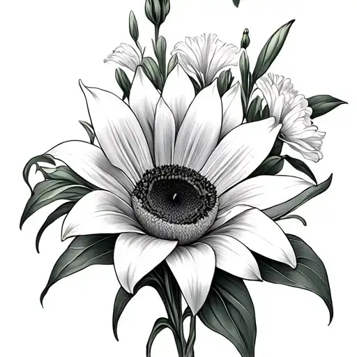 Easter lily, sunflower, carnations tattoo design idea