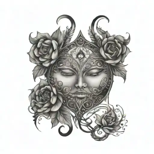Female dark spiritual awakening unalome chest tattoo black work tattoo design idea
