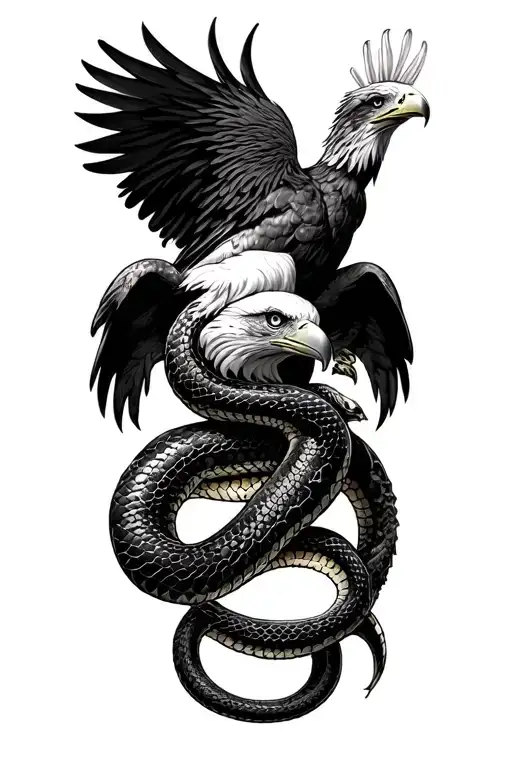 Snake and eagle holding tattoo design idea