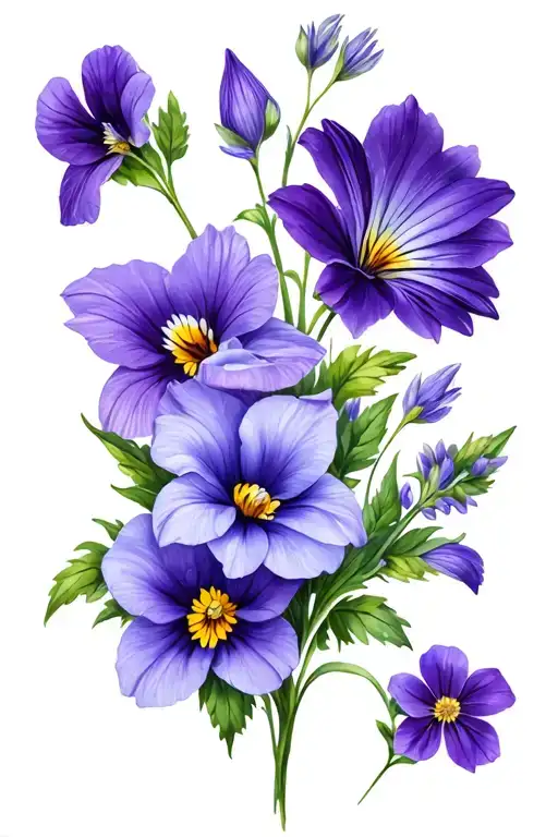 violets, primroses, asters calli lilies flowers intertwined tattoo design idea