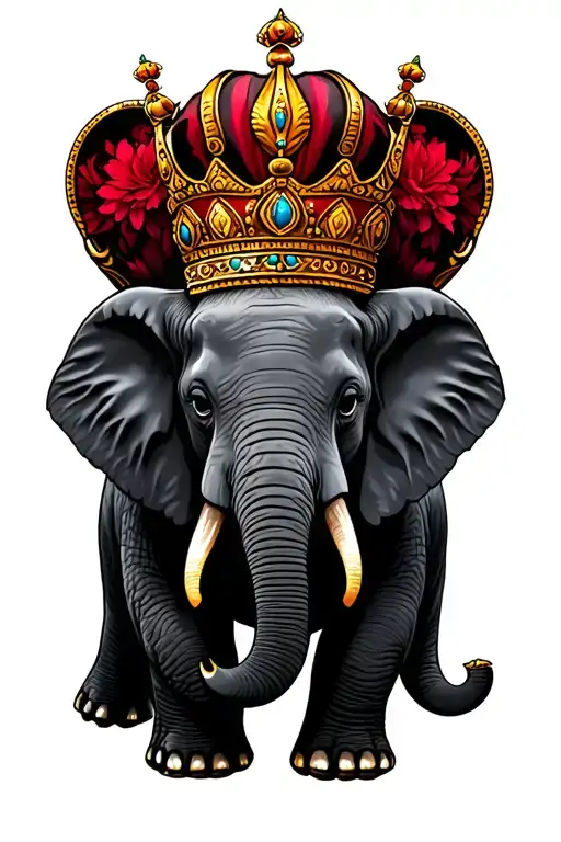 Elephant with a crown on the head tattoo design idea