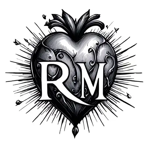 heart with R and M letter tattoo design idea