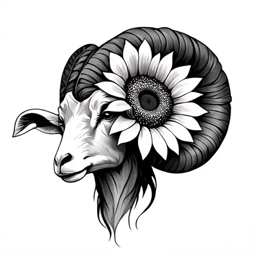 Aries ram with sunflower tattoo tattoo design idea