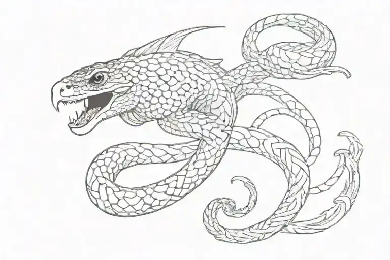 Falcon diving snake tattoo design idea
