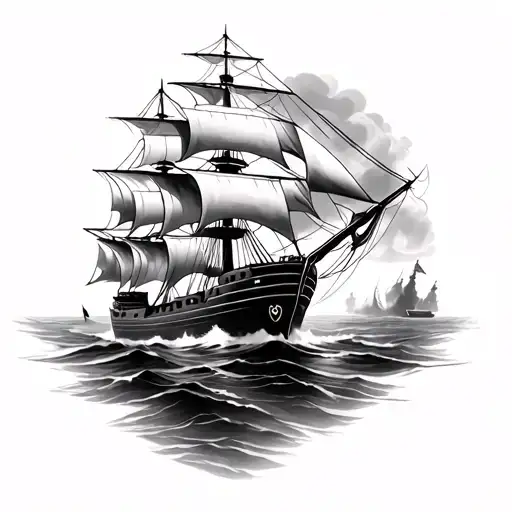 ship battle scene tattoo design idea