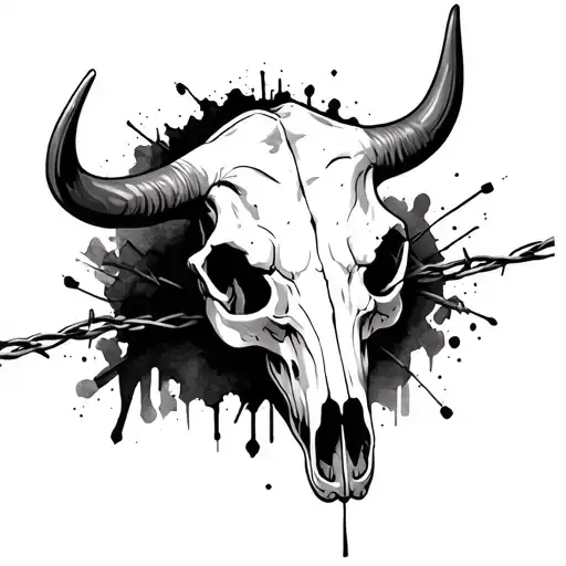 bull skull with barb wire tattoo design idea
