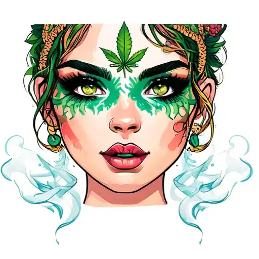 420 smoker girl face tattoo design idea