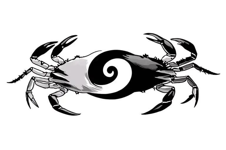crab yin yang symbol combined tattoo design idea