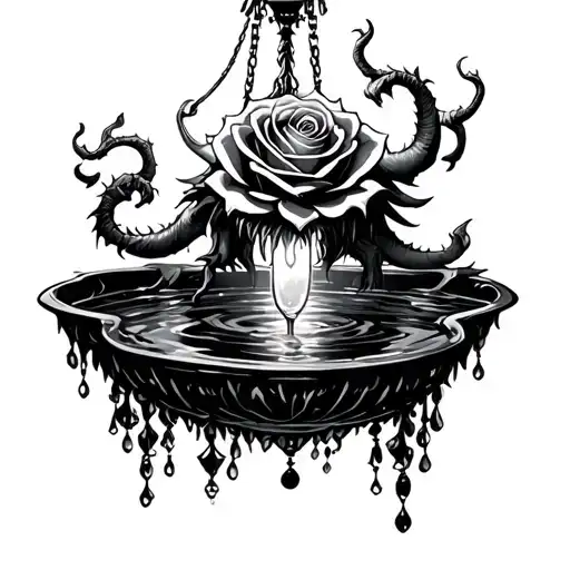 rose monster hanging from a chandelier over a pool of water tattoo design idea