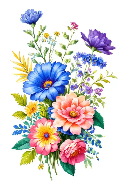 December, July And September Birth Flower bouquet tattoo design idea