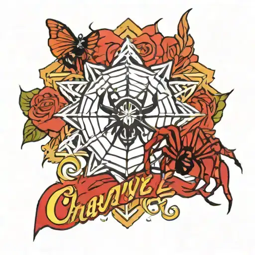 the word chavez with spider webs and black widows on the chavez tattoo design idea