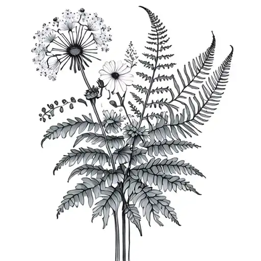wildflowers including queen anne's lace and ferns also a book  tattoo design idea