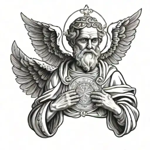 saint Peter above wings tattoo design idea