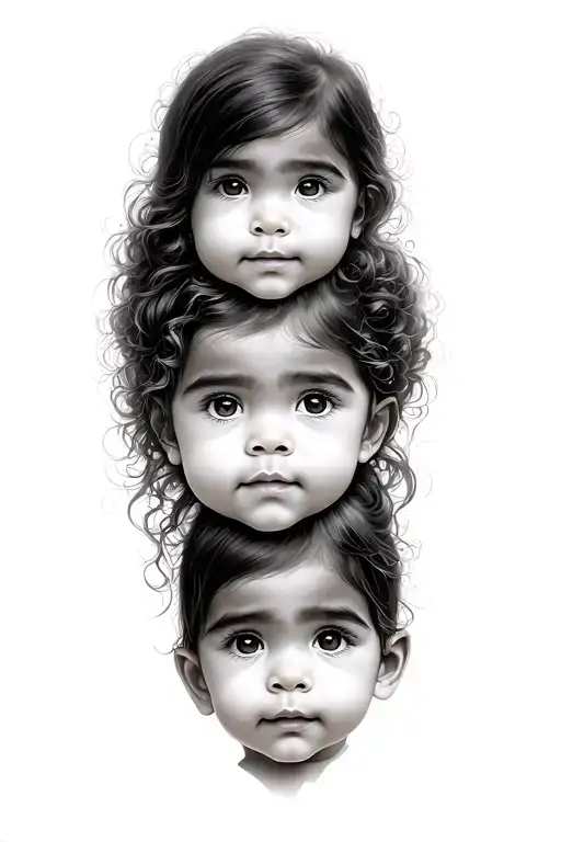 3 baby sisters faces tattoo design idea