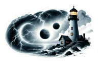 lightning, black hole, planet, lighthouse tattoo design idea