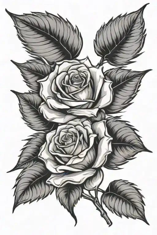 rose wit 2 leaves and 2 spikes going tattoo design idea