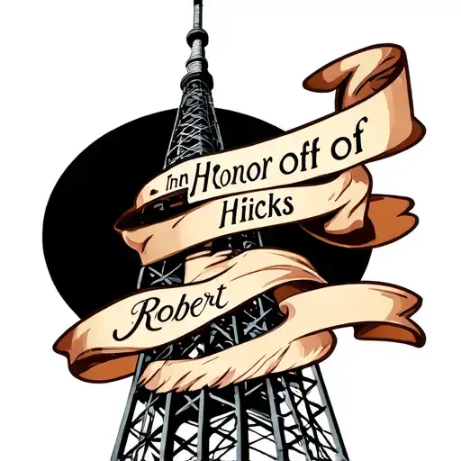 "In Honor of Robert Hicks" Radio Tower with banner wrapped tattoo design idea