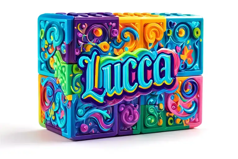 toy blocks name Luca color tattoo design idea