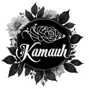 “Kamauh” name tattoo in a fancy script with floral accents (no roses) —elegant and bold style options tattoo design idea
