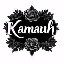 “Kamauh” name tattoo in a fancy script with floral accents (no roses) —elegant and bold style options tattoo design idea