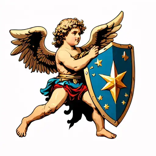 Cupid holding a shield tattoo design idea