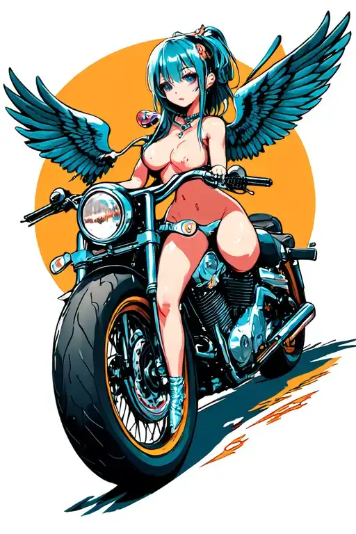 Naked anime girls, motorcycles, rock music, Valkyries tattoo design idea