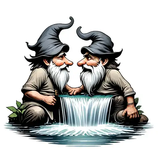 2 hip handsome gay gnomes who fall in love near a waterfall tattoo design idea