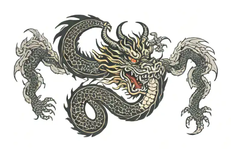 black Japan dragon without wings spread wide tattoo design idea