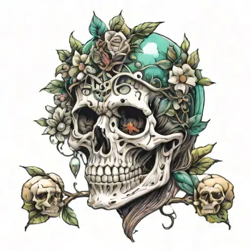 forrest, fairy, skull and crystals tattoo design idea