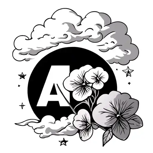 violets and clouds surroudning with stars and abc blocks  tattoo design idea