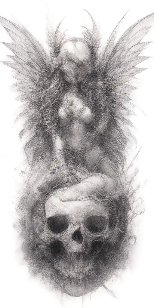 fairy sitting on a skull tattoo design idea